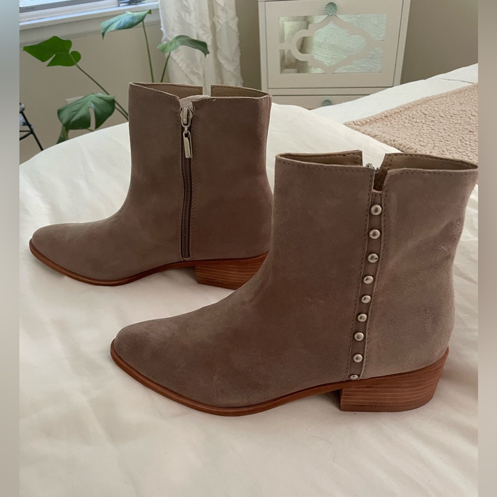 Kaanas Taupe Suede Ankle Boots with Stud Detail Size 9